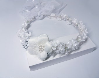 Fleur blanche couronne, couronne de fleurs blanche, première Couronne de communion, couronne de fleurs de mariage, fille de fleur couronne, couronne de fleurs enfant en bas âge