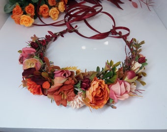 Corona de flor de naranja, otoño boda , corona de la flor de la caída de la boda, corona floral de otoño, accesorios del cabello de la novia