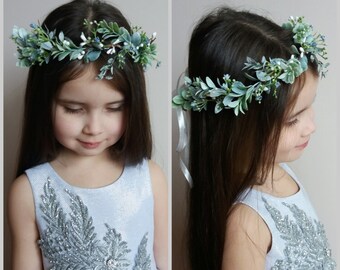 Eucalyptus flower crown, Leaves Floral hair piece ,Wedding flower crown, White Eucalyptus Boutonniere Buttonhole Flower girl crown,