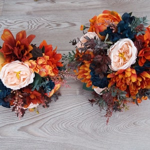 Cascading bouquet Rust burgundy orange flowers Bridal bouquet Faux bouquet Fall wedding Boho wedding bouquet Fall Bridal Wedding Bouquet image 2