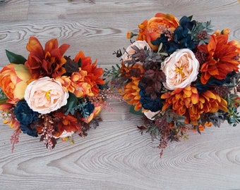 Ramo de novia de otoño: ramo bohemio de flores de seda naranja