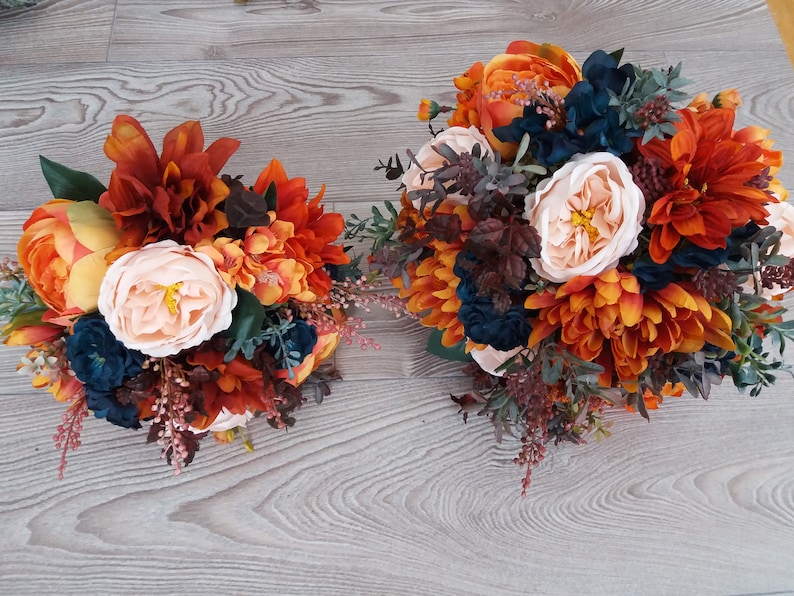 Cascading bouquet Rust burgundy orange flowers Bridal bouquet Faux bouquet Fall wedding Boho wedding bouquet Fall Bridal Wedding Bouquet image 2