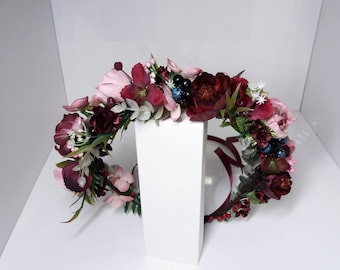 Dusty rose Blush Burgundy flower crown, Mauve Floral headband,Bridal hair wreath,Wedding flower halo,Flower girl crown,Peonies crown