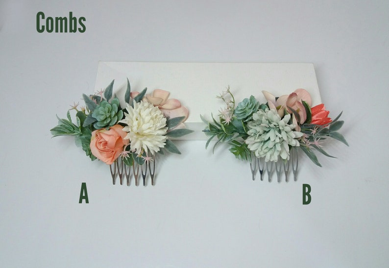 Pin on corsage for Mother of the Bride,Peach Coral Succulent flower comb, ,Succulent hair pins, boutonnieres, Bridesmaid corsage image 4