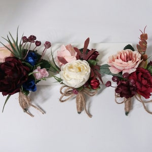 Burgundy blush pink boutonnieres,Blue burgundy boutonniere,Groom Groomsmen buttonhole,Rustic Boutonniere,Boho wedding,Peach Burgundy wedding