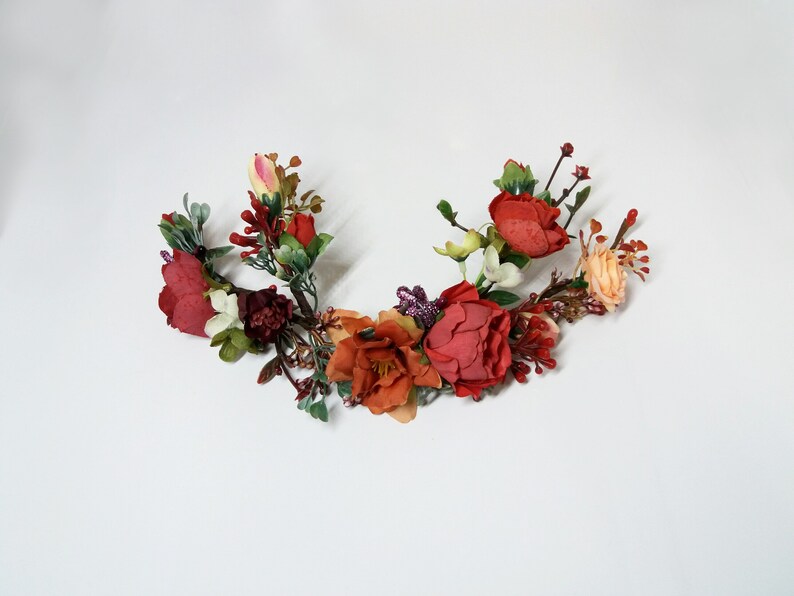 Hot Orange Flower comb,Wedding flower vine,Bridal flower comb,Floral vine,Orange Burgundy flower comb,Bridal hair accessories,Floral comb