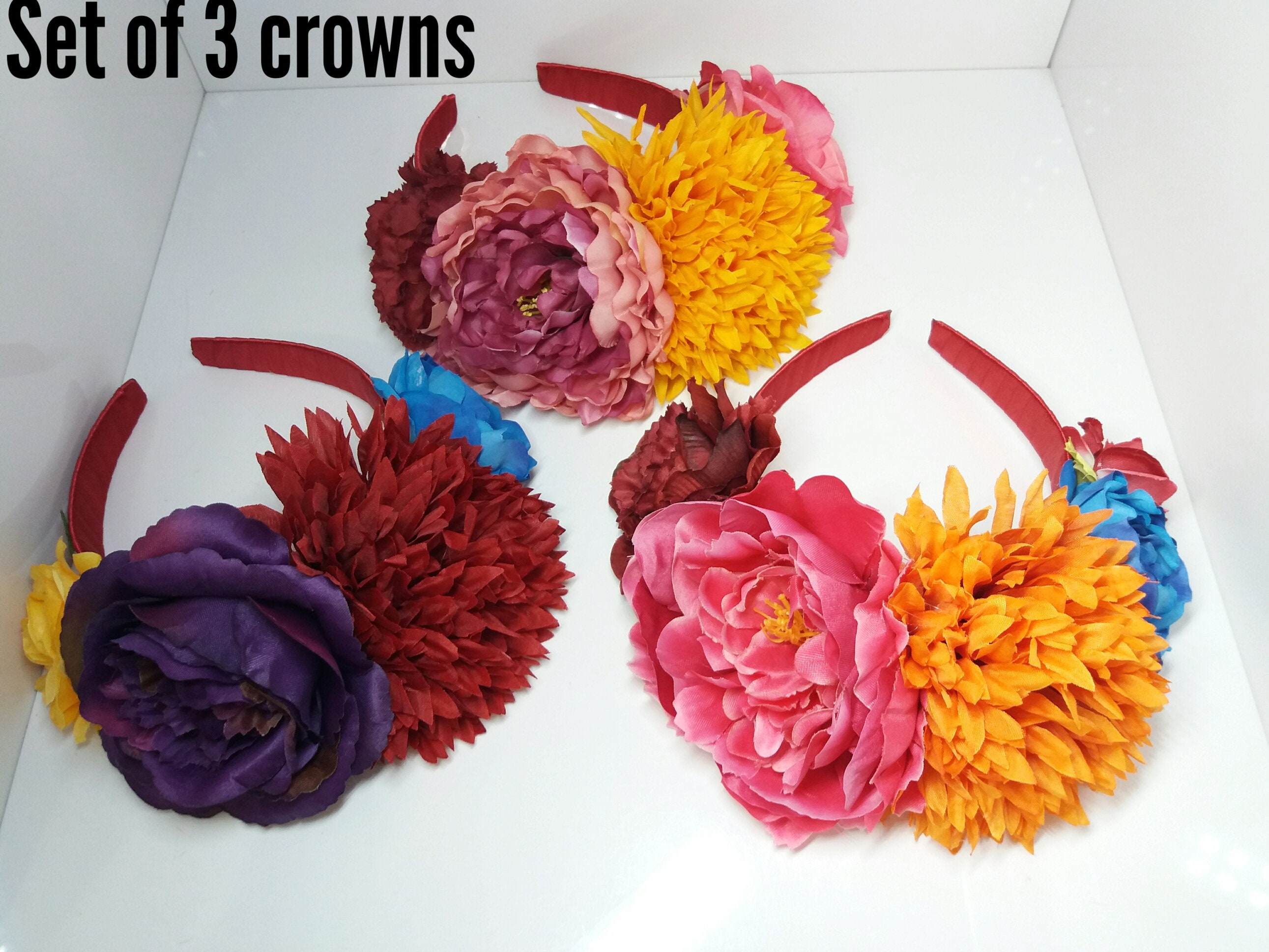 Frida Style DIY Flower Crown Making Kit & Video Guide, Orange, Yellow and  Red, Mexican Style, Flower Headband DIY Craft Pack 