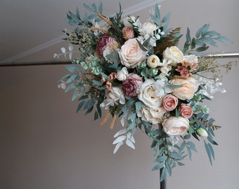 Flower arch arrangement Blush pink boho wedding Wedding swag Faux flowers wedding arrangement