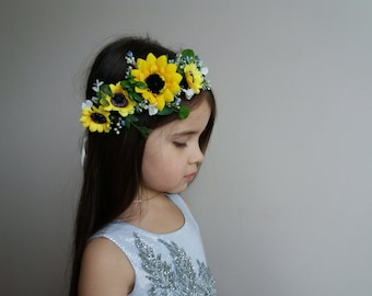 Sunflower crown, Yellow Flower crown ,Bridal headband Sunflower bouquet,Flower hair wreath,Flower halo,Wildflowers crown ,Ukrainian wreath