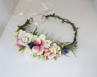 Couronne de fleur hawaïenne de Plumeria, Couronne exotique tropicale, couronne de fleur de blush rose, bandeau floral, mariage de plage de Boho Boho