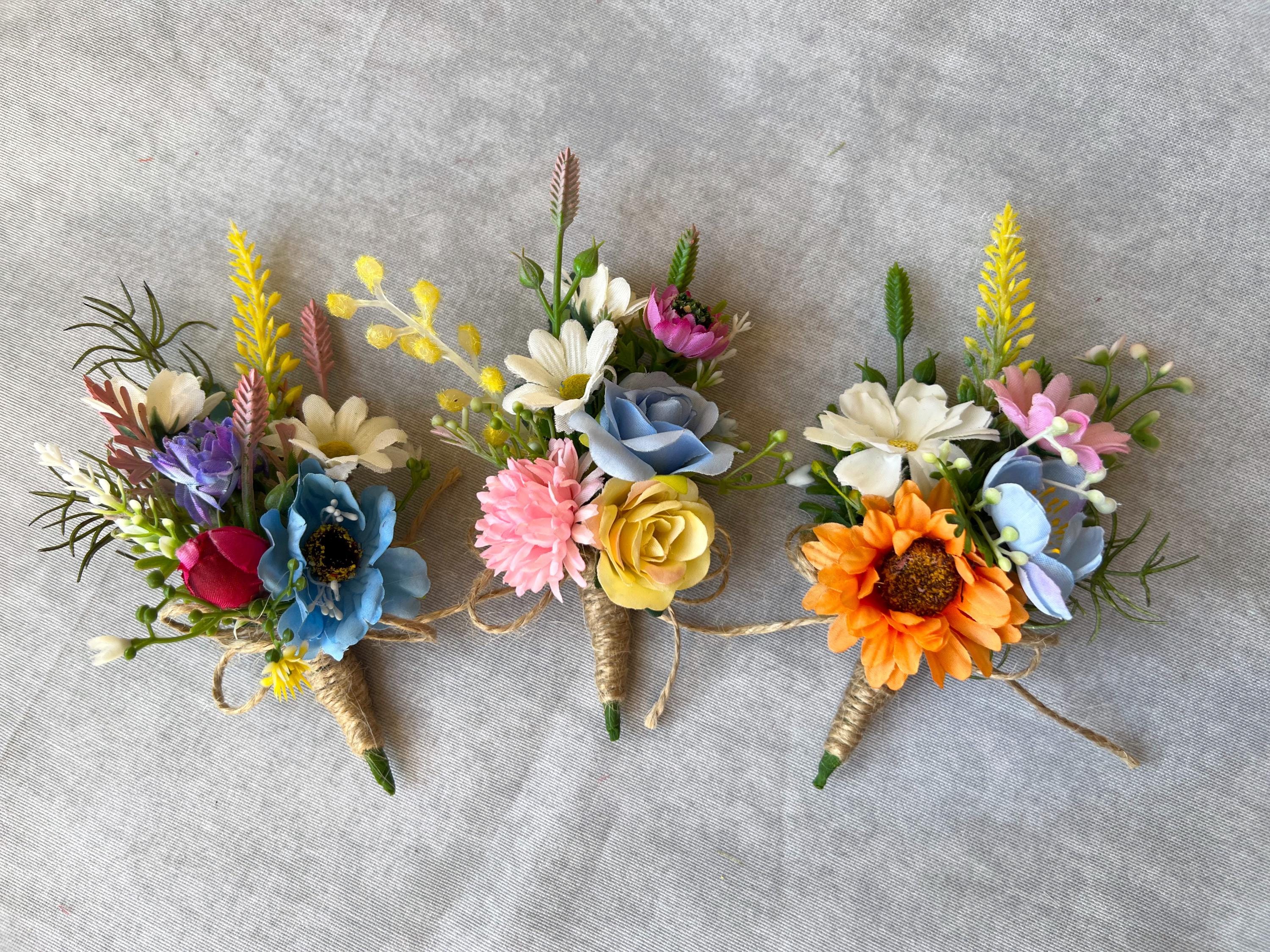 Wildflower boutonniere yellow orange blue pink spring boutonniere Colorful flower boutonniere Rustic boutonnieres