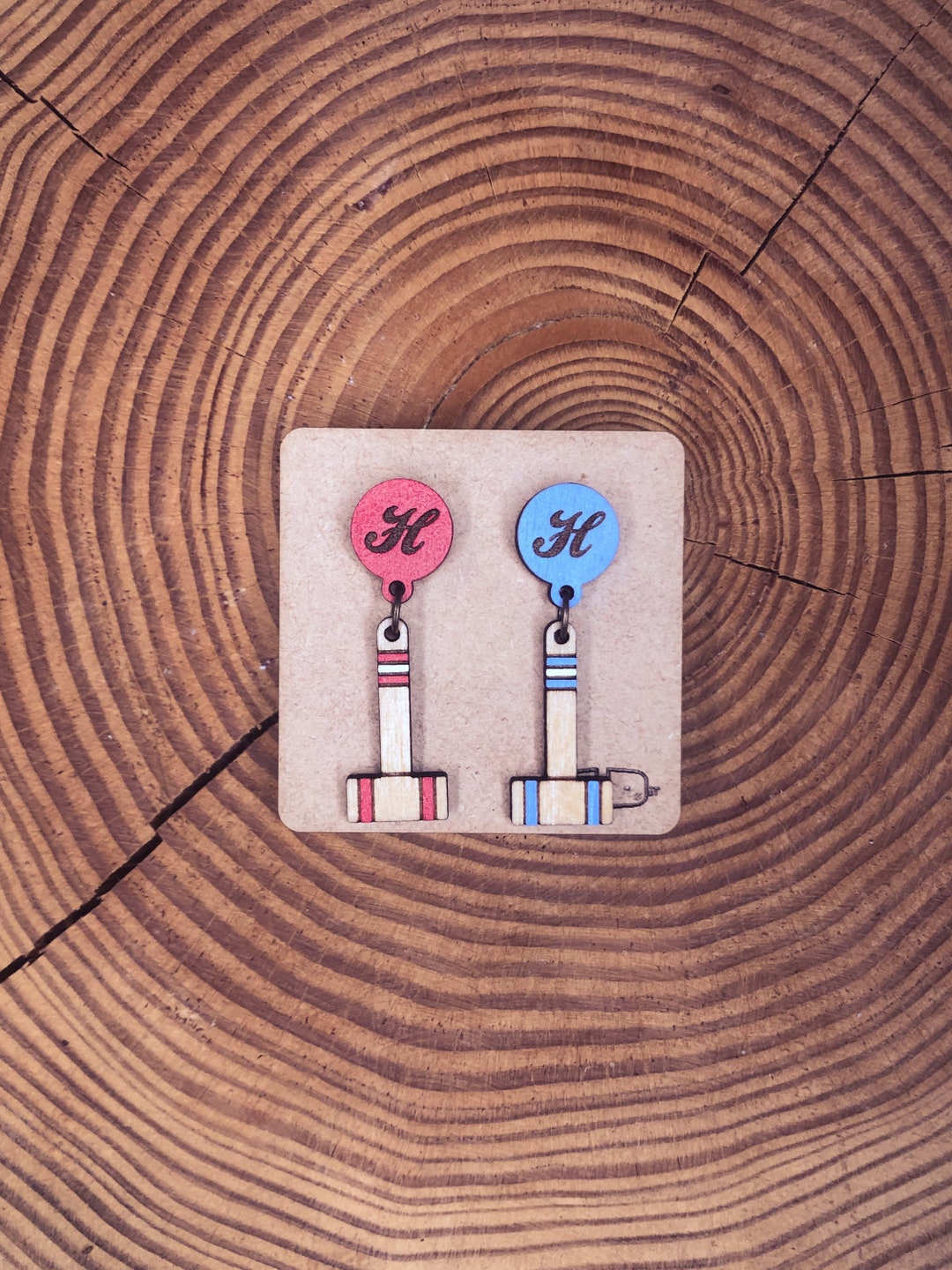 Heathers Inspired Croquet Mallet Earrings Hand Painted Wood Stud