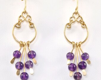 Gold Wire Wrap Earrings with Amethyst Beads