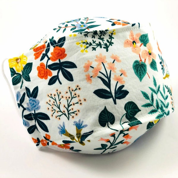 Adult Meadow Flowers 3D Origami Box Face Mask 100% Cotton Reusable w/Filter Pocket • Nose Wire • 2-Ply • Breathable & Comfortable