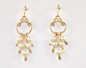 Gold Wire Wrap Earrings with Pearl Beads