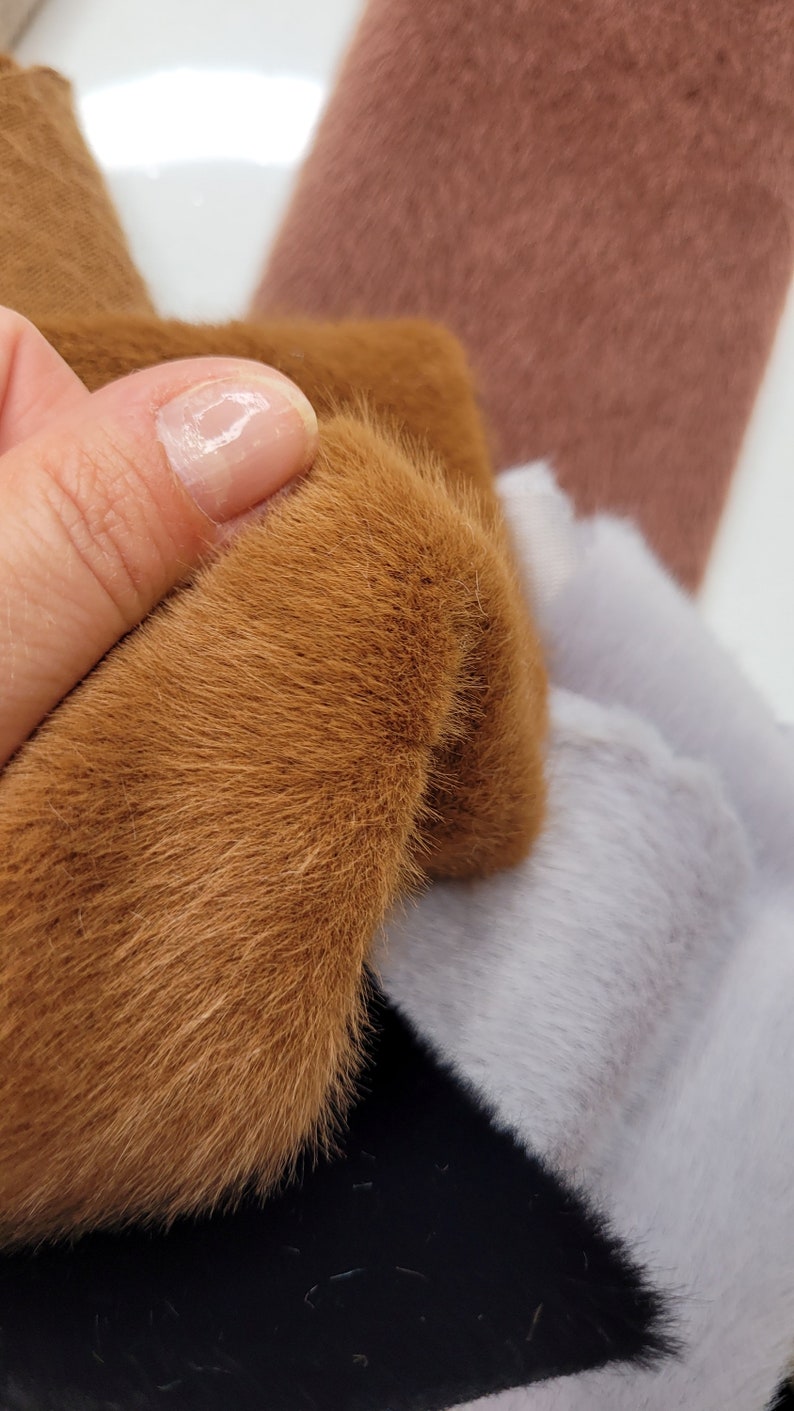 Very dense, soft miniature faux fur for crafts and miniature teddy bear making. Brown image 3