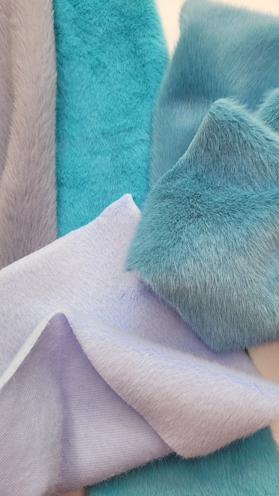 Very Dense ,super Soft Mini Faux Fur Fabric for Crafts and Miniature Teddy  Bear Making . Blue 