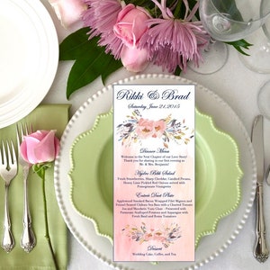 Wedding Dinner Menu | Floral Water Color | Digital Download & Printable