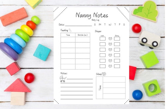 nanny notes baby journal baby log babysitting notes baby sitter notes instant digital download printable template babysitter notes template