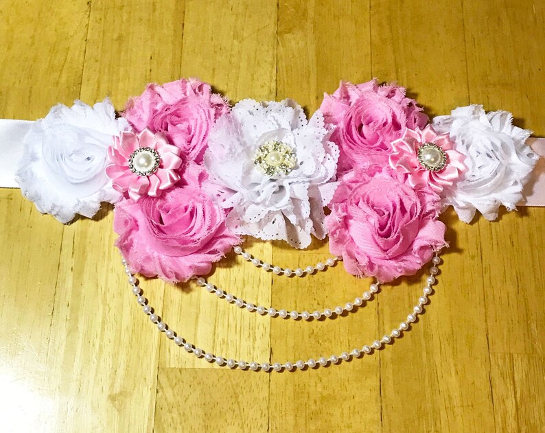 Pink and White Maternity Sash Gender Reveal Belly Band Maternity Shoot Sash Maternity Sash Girl Baby Shower Maternity Sash