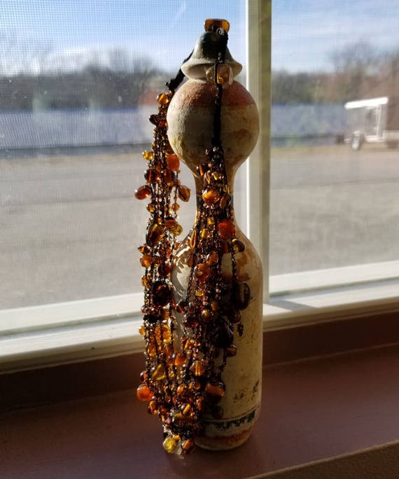 Amber Colored Beaded Crochet Necklace