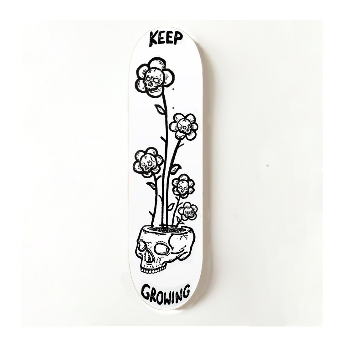 SKULLS & FLOWER DECK(BLACK) Hand Painted Skull and Flower Designed