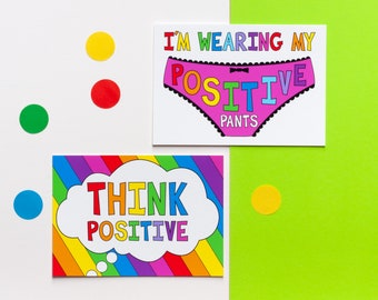 Positive Postcards, Positivity Postcard Set, Rainbow Postcards, Pack of Colourful Post Cards, Positive Post, Think Positive, Positive Pants