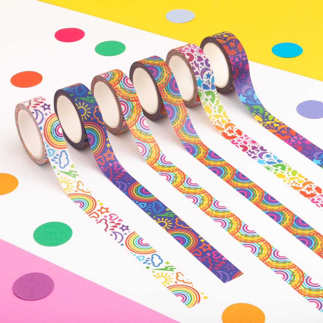 Pattern Weather Tape Colourful Weather Pattern Washi Tape Bundle, Set of 6 Rainbow Patterned ...