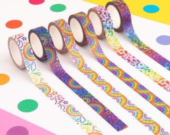 Colourful Weather Pattern Washi Tape Bundle, Set of 6 Rainbow Patterned Washi Tapes, Vibrant Journalling Tapes, Washi Tape Gift Set of Six