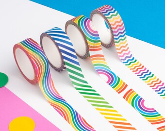 Colourful Rainbow Washi Tape Set, Bundle of Bright Washi Tapes, Vibrant Decorative Paper Tapes, Journal Tape, Planner Tape, Stationery Gift