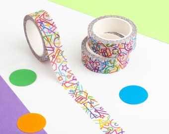 Geometric Shapes Pattern Washi Tape, Colourful Journal Tape, Rainbow Paper Tape, Cute Planner Tape, 80s Patterned Decorative Washi Tape