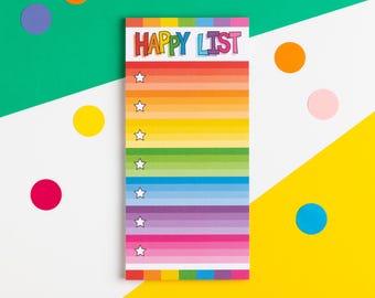 Bloc de notas Happy List DL, bloc de listas de tareas, bloc de rayas arcoíris, bloc de notas fino desprendible, lista de tareas colorida, regalo de papelería brillante