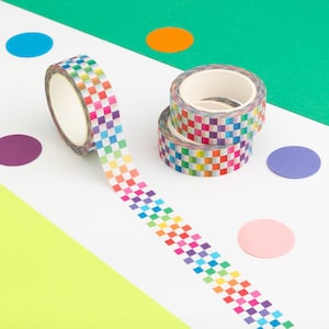 Buntes Schachbrett Washi Tape, Dekoratives Klebeband Regenbogen Karos, Buntes Papier Klebeband, Kariertes Klebeband