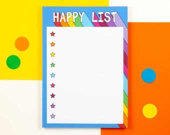 Happy List Notepad, A5 List Pad, Colourful To Do List, To Do Notepad, Rainbow Planner, Stationery Lover Gift, Happy Gift, Self Care Notepad