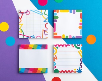 Pack of Four Colourful Sticky Note Pads, Rainbow Set of 4 Sticky Notes, Vibrant Mini Memo Pad Set, Small Notepad Set, Stationery Addict Gift