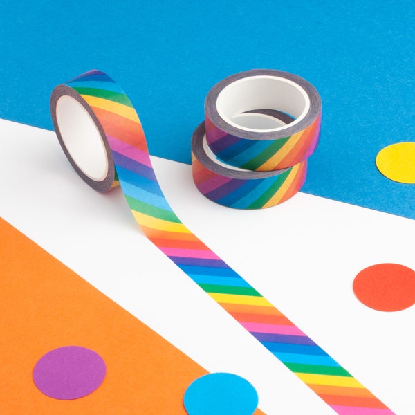 Diagonales Regenbogen Streifen Washi Tape, bunt gestreiftes Washi Tape, lebhaftes Papierklebeband, dekoratives Klebeband