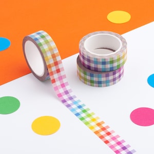 Bunt Kariertes Washi Tape, Buntes Karo Washi Tape, Dekoratives Klebeband Bunt, Kariertes Bullet Journal Tape, Süßes Schachbrett Papierklebeband