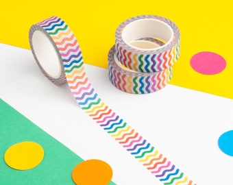 Colourful Wiggles Washi Tape, Wavy Stripes Tape, Rainbow Squiggles Tape, Bright Paper Tape, Cute Journal Tape, Decorative Planner Tape