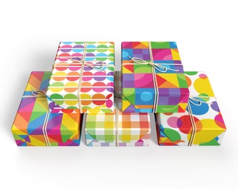 Rainbow Gift Wrap Set, Colourful Wrapping Paper Bundle, Mixed Pack Of Gift Wrapping Sheets, Luxury Gift Wrap And Tags Set, Birthday Wrapping