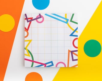Geometric Shapes Sticky Notes Pad, Colourful Mini Memo Pad, Rainbow Sticky Notes Set, Journal Accessories, Cute Little Note Pad with Grid