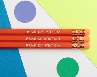Spread Joy Every Day-potlood, positiviteitspotlood, aanmoedigingspotlood, positief cadeau, verijdeld stempelpotlood, vrolijk opbeurend potlood