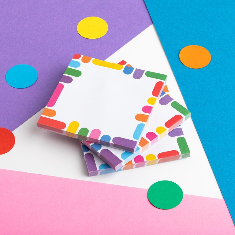 Colourful Shapes Sticky Notes Pad, Rainbow Sticky Notes Set, Small Memo Pad, Journal, Planner or Diary Accessories, Cute Stationery Gift Set of 3 matching