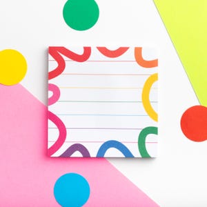 Bloc de notas adhesivas Rainbow Squiggles, notas adhesivas coloridas, juego de notas adhesivas brillantes para diario, bloc de notas pequeño, lindo regalo de papelería