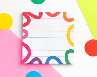 Rainbow Squiggles Sticky Notes Pad, Colourful Sticky Notes, Set of Bright Sticky Notes for Journalling, Small Memo Pad, Cute Stationery Gift