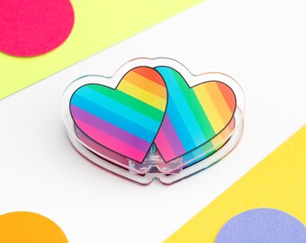 Colourful Hearts Paper Clip, Clear Acrylic Clip, Cute Stationery Gift, Rainbow Binder Clip, Diary Paperclip, Office Stationery Supplies