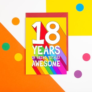 18. Geburtstagskarte, Karte für Jungen, Karte für Mädchen, bunte 18 Karte, achtzehnte Geburtstagskarte, Karte für Sohn, Tochter, Nichte, Neffe, Freund