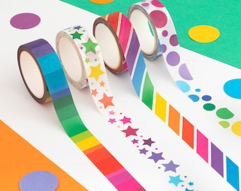 Rainbow Washi Tapes, Set of Colourful Washi Tapes, Decorative Tapes, Paper Tape, Craft Tape, Journal Tape, Planner Accessories, Eco Tape