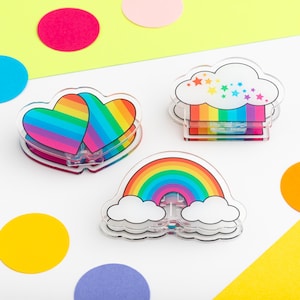 Colourful Paper Clip Set, Set Of Three Acrylic Binder Clips, Cute Stationery Gift Set, Rainbow Journal Clip, Bright Planner Clip