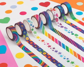Rainbow Washi Tape Bundle, Set of Colourful Washi Tapes, Vibrant Decorative Tapes, Bright Paper Tape Pack, Cute Bullet Journal Accessories