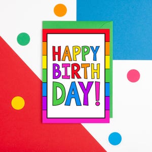 Carte d'anniversaire colorée, carte de joyeux anniversaire, carte arc-en-ciel, carte d'anniversaire gay, fierté gaie, carte lesbienne, carte d'anniversaire amusante, carte pour un ami
